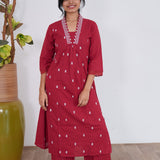 Red V-neck cotton co-ords set