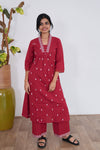 Red V-neck cotton co-ords set