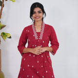 Red V-neck cotton co-ords set