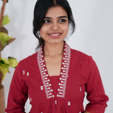 Red V-neck cotton co-ords set