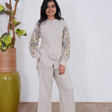Beige embroidered cotton co-ords set