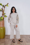 Beige embroidered cotton co-ords set