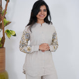 Beige embroidered cotton co-ords set