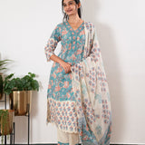 Powder blue v neck cotton suit set