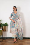 Powder blue v neck cotton suit set