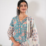 Powder blue v neck cotton suit set