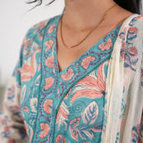 Powder blue v neck cotton suit set
