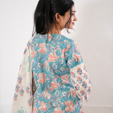 Powder blue v neck cotton suit set