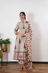 Off white and red cotton suit set