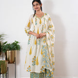 Off white sanganeri cotton suit set