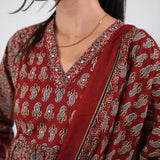Deep red ajrakh cotton suit set