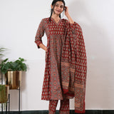 Deep red ajrakh cotton suit set