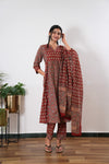 Deep red ajrakh cotton suit set