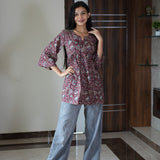 Maroon floral peplum cotton short kurti