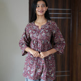 Maroon floral peplum cotton short kurti