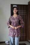 Maroon floral peplum cotton short kurti