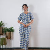 Powder blue roses cotton sleep wear
