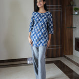 Royal blue cotton short kurti