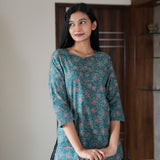 Turquoise cotton short kurti