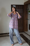 Mauve floral peplum cotton short kurti