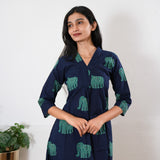 Ira cotton v neck gathered dress-Royal elephant