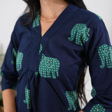 Ira cotton v neck gathered dress-Royal elephant