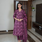 Violet angrakha cotton suit set