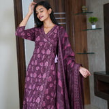 Violet angrakha cotton suit set