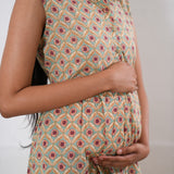 Blue diamond cotton maternity nursing shirt dress(attached sleeves)