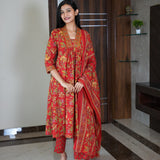 Rust orange floral cotton suit set