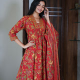 Rust orange floral cotton suit set