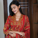 Rust orange floral cotton suit set