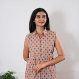 Pink diamond cotton maternity nursing shirt dress(attached sleeves)