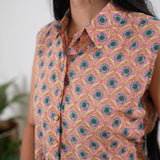 Pink diamond cotton maternity nursing shirt dress(attached sleeves)