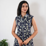 Royal blue cotton maternity nursing shirt dress(attached sleeves)