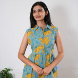 Aqua cotton maternity nursing shirt dress(attached sleeves)