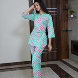 Turquoise cotton lounge-sleep wear