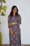 Peacock blue ajrakh camel printed cotton kurti