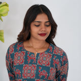 Peacock blue ajrakh camel printed cotton kurti