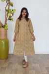 Yellow with peach floral pintex cotton kurti