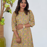 Yellow with peach floral pintex cotton kurti