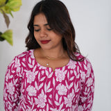 Pink floral pintex cotton kurti