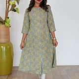 Pastel green floral pintex cotton kurti