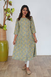 Pastel green floral pintex cotton kurti
