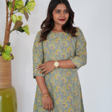 Pastel green floral pintex cotton kurti