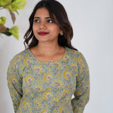Pastel green floral pintex cotton kurti