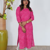 Pink pintex cotton kurti