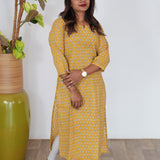 Mustard parrot pintex cotton kurti