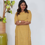 Mustard parrot pintex cotton kurti