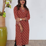 Maroon ajrakh cotton kurti